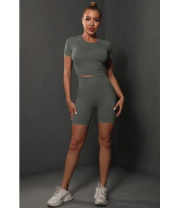 Безшовний жіночий фітнес комплект Crop T-Shirt+Tracks Push Up 24 (Grafite)