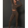 Бесшовный женский фитнес костюм Crop top+Leggings 05 (CHOCOLATE)