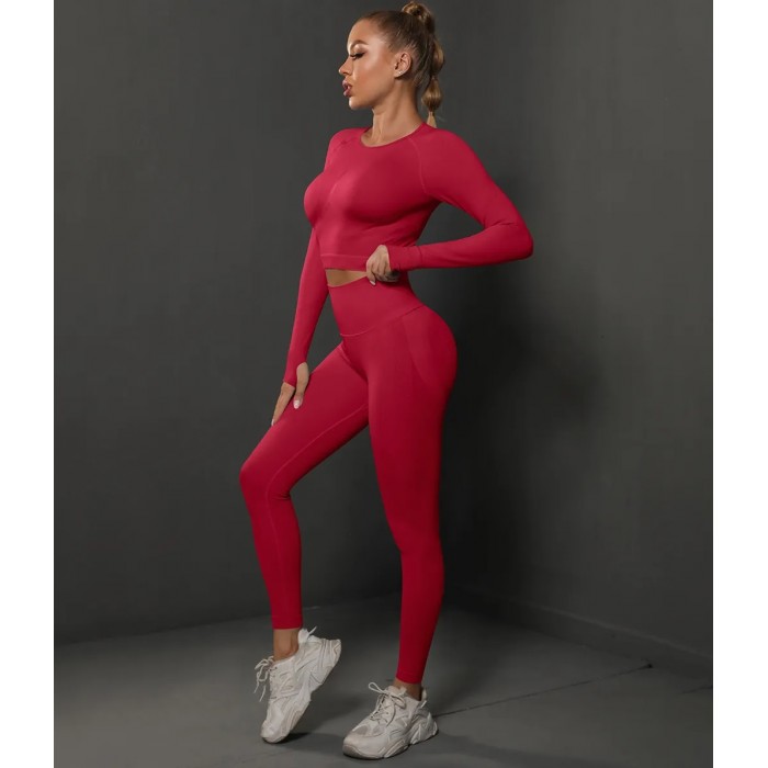  Жіночий жіночий фітнес костюм Crop top+Leggings 05 (ROSSO)