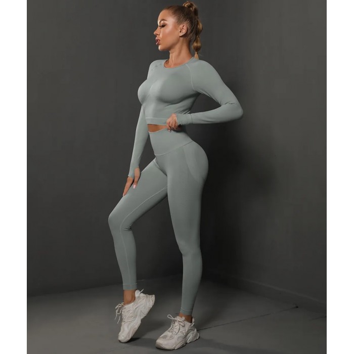 Жіночий жіночий фітнес костюм Crop top+Leggings 05 (SLEET)