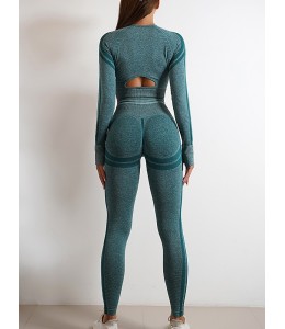 Бесшовный комплект для фитнеса Crop top+Leggings melange 09 (HARBOR)