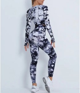 Мраморный фитнес костюм рашгард с леггинсами Пуш-ап Crop top+Leggings 03 (White black)