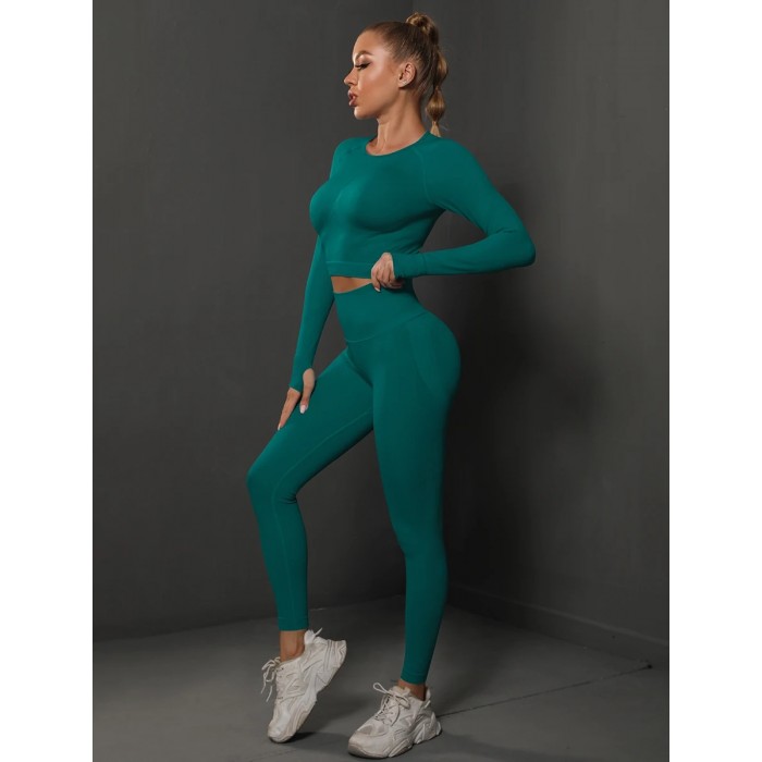  Жіночий жіночий фітнес костюм Crop top+Leggings 05 (Harbor)