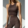 Жіночий безшовный топ у рубчик на широких бретелях Giulia Halter top Rib (DEEP TAUPE)