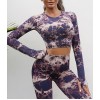 Мармуровий фітнес костюм рашгард з легінсами Пуш-ап Crop top+Leggings 03 (BLUE)