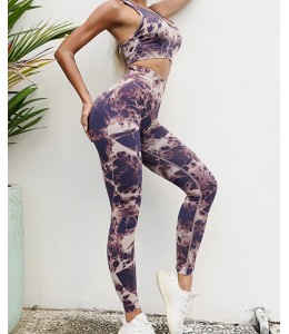 Мраморный фитнес костюм Топ с леггинсами Пуш-ап Bra+Leggings marble 03 (BLUE)