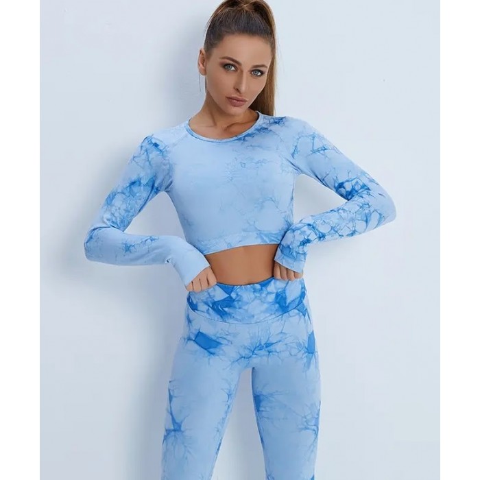 Мармуровий фітнес костюм рашгард з легінсами Пуш-ап Crop top+Leggings 03 (BONY BLUE) Мармуровий фітнес костюм рашгард з легінсами Пуш-ап Crop top+Leggings 03 (BONY BLUE)