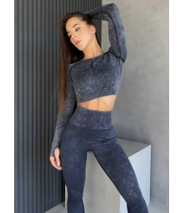 Костюм для фитнеса рашгард с леггинсами Пуш-ап Crop top+Leggings 04 (BLACK)