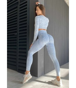 Костюм для фитнеса рашгард с леггинсами Пуш-ап Crop top+Leggings 04 (JEANS)
