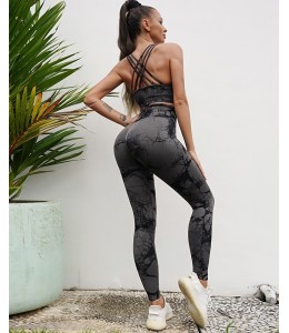 Мраморный фитнес костюм Топ с леггинсами Пуш-ап Bra+Leggings marble 03 (FUMO)