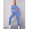 Жіночий костюм для фітнесу Crop top+Leggings melange 11 (BLUE) Жіночий костюм для фітнесу Crop top+Leggings melange 11 (BLUE)
