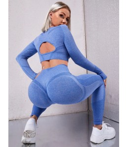 Женский бесшовный костюм для фитнеса Crop top+Leggings melange 11 (BLUE)