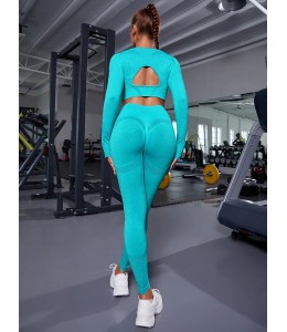 Женский бесшовный костюм для фитнеса Crop top+Leggings melange 11 (BISCAY GREEN)