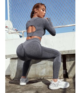 Женский бесшовный костюм для фитнеса Crop top+Leggings melange 11 (MELANGE)