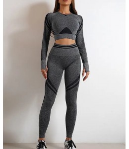 Бесшовный комплект для фитнеса Crop top+Leggings melange 09 (GREY MELANGE)