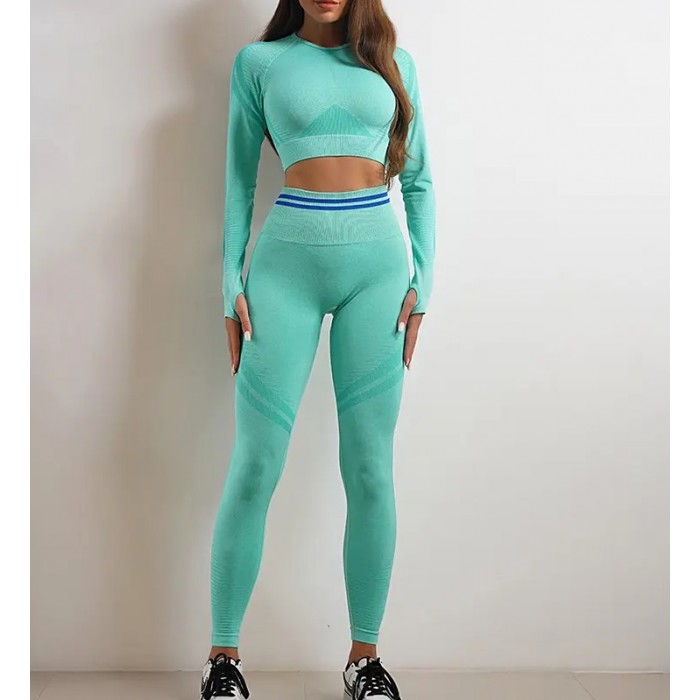 Безшовний комплект для фітнесу Crop top+Leggings melange 09 (BISCAY GREEN) Безшовний комплект для фітнесу Crop top+Leggings melange 09 (BISCAY GREEN)