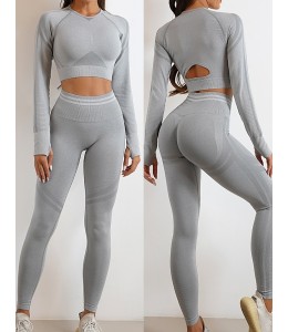 Безшовний комплект для фітнесу Crop top+Leggings melange 09 (LIGHT MELANGE)