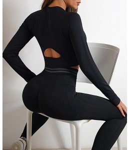 Безшовний комплект для фітнесу Crop top+Leggings melange 09 (BLACK)