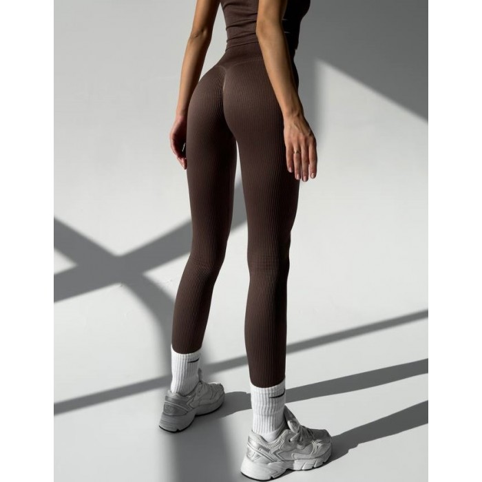 Бесшовные леггинсы в рубчик с Пуш- ап Leggings Rib Push-Up (DEEP TAUPE)