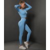  Жіночий жіночий фітнес костюм Crop top+Leggings 05 (AZURE)