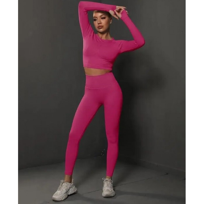 Бесшовный женский фитнес костюм Crop top+Leggings 05 (CHERRIES)