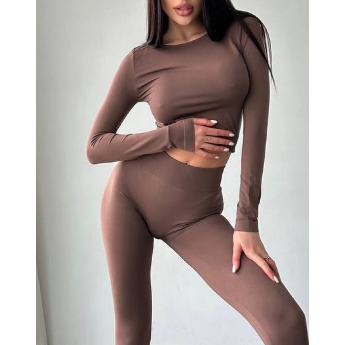 Бесшовный рашгард для фитнеса и йоги Giulia Crop Top (DEEP TAUPE)