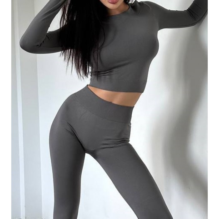 Безшовний рашгард для фітнесу та йоги Giulia Crop Top (POPPY SEED)