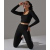Безшовний жаккардовий комплект з ефектом накладних швів Crop top+Leggings Touch 14 (BLACK)