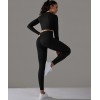 Безшовний жаккардовий комплект з ефектом накладних швів Crop top+Leggings Touch 14 (BLACK)