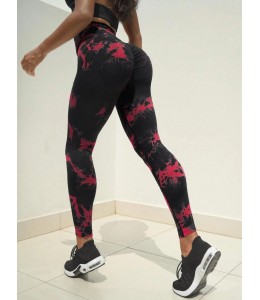 Мраморные бесшовные леггинсы с Пуш-ап для фитнеса Leggings PUSH-UP Marble 02 (Black red)