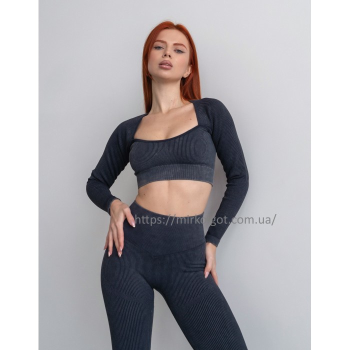 Жіночий безшовний комплект в рубчик Leggings Rib + Crop Top 17 (Nero) Жіночий безшовний комплект в рубчик Leggings Rib + Crop Top 17 (Nero)
