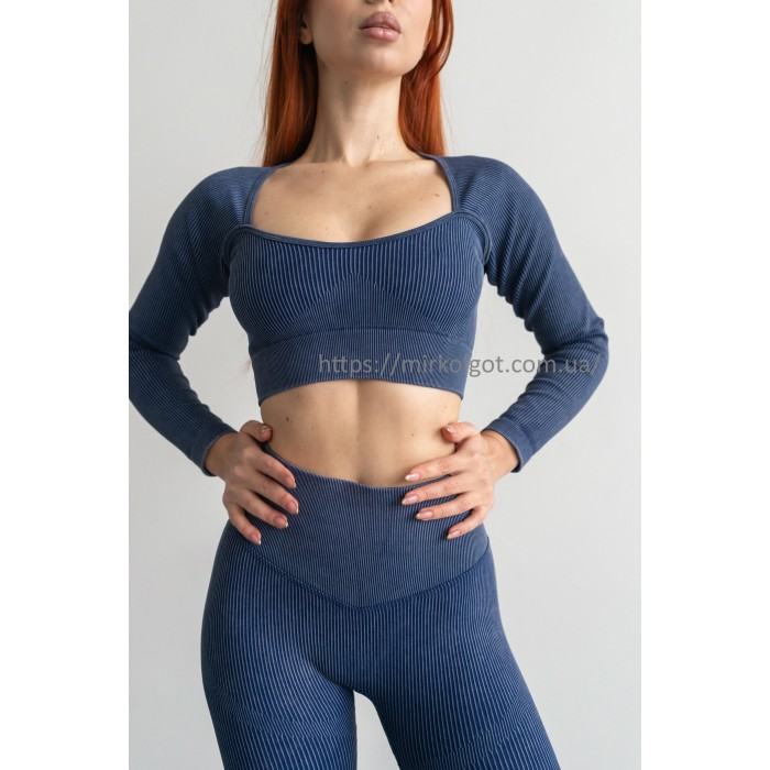 Жіночий безшовний комплект в рубчик Leggings Rib + Crop Top 17 (Blue) Жіночий безшовний комплект в рубчик Leggings Rib + Crop Top 17 (Blue)